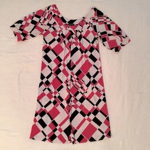 Nine West white, pink& black geometric print Trapeze dress, size XS